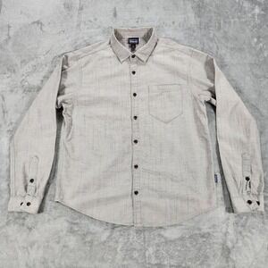 Patagonia Shirt Mens Medium Slub Poplin Beige Organic Cotton Button Front